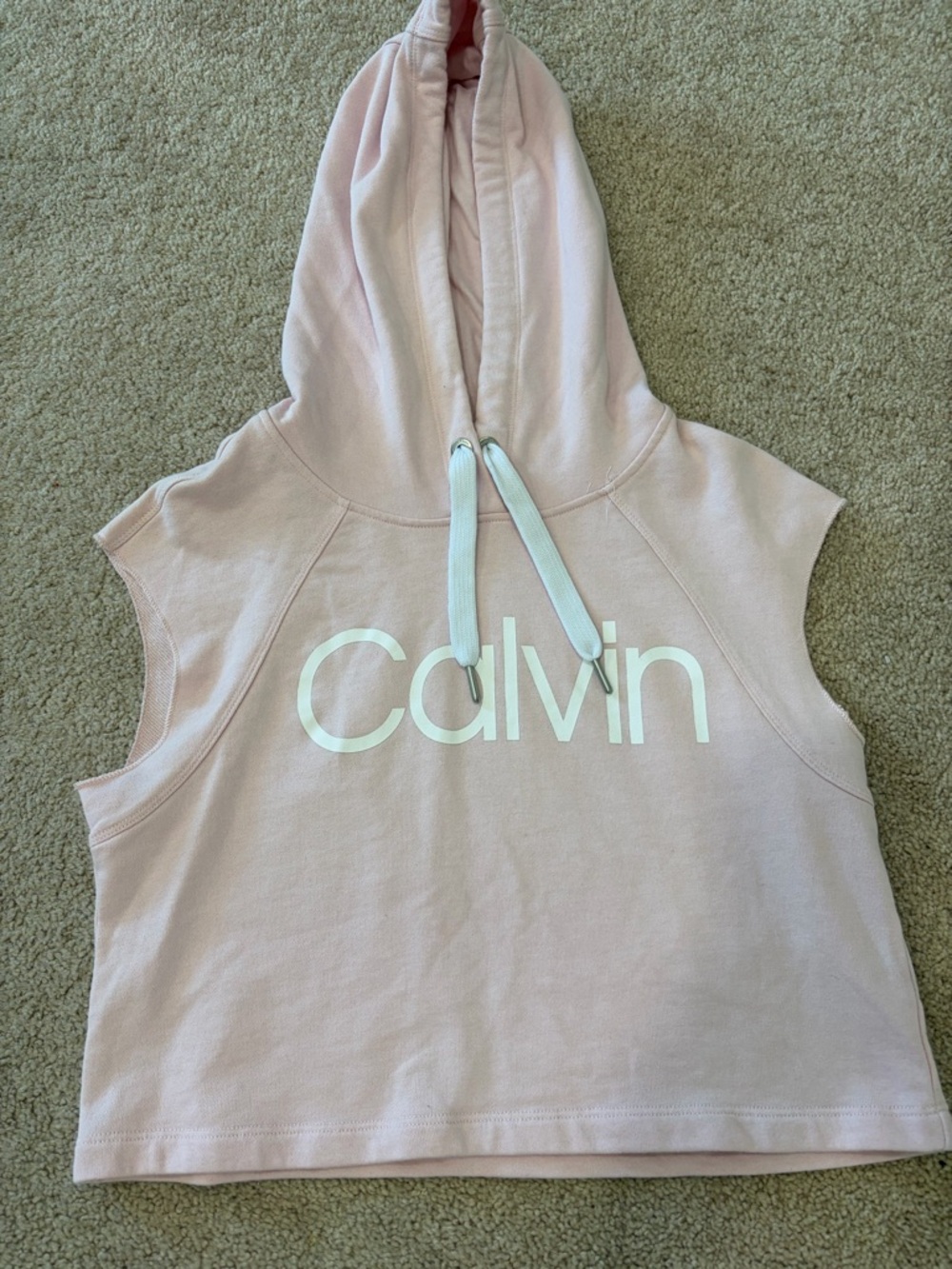 Calvin Klein Pale Pink Sleeveless Hoodie with White Logo